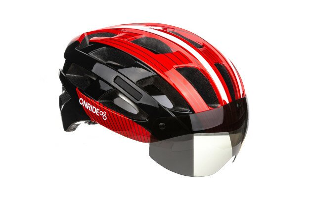 Шлем ONRIDE Hill с визером на магнитах черный/красный L (57-62 см)
