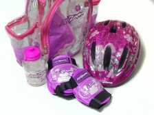 Комплект KIDZAMO FLOWER шолом / захист колін та ліктів / фляга рожевий M (52-56см)  Фото