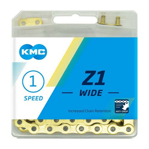 Цепь KMC Z1 Wide Gold Single-speed 112 звеньев золотой + замок