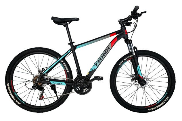 Велосипед TRINX M100 26" чорний/червоний/блакитний 19"