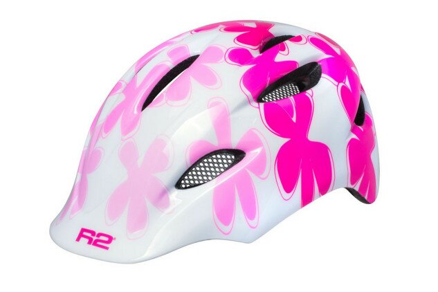 Шлем детский R2 Ducky белый/розовый с цветками XS (48-52см)