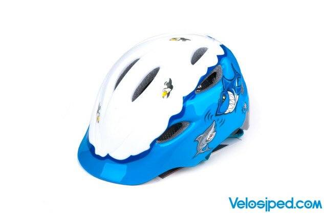 Шлем детский R2 Ducky белый/голубой с акулой XS (48-52см)