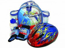 Комплект KIDZAMO FLAME шлем / защита колен и локтей / фляга синий S (48-52см)  Фото