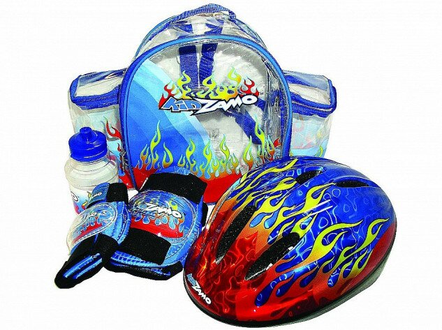 Комплект KIDZAMO FLAME шолом / захист колін та ліктів / фляга синій S (48-52см) Фото №2